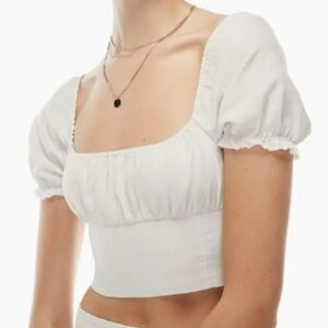 Womens White Square Neck Puff Sleeve Crop Top Size M